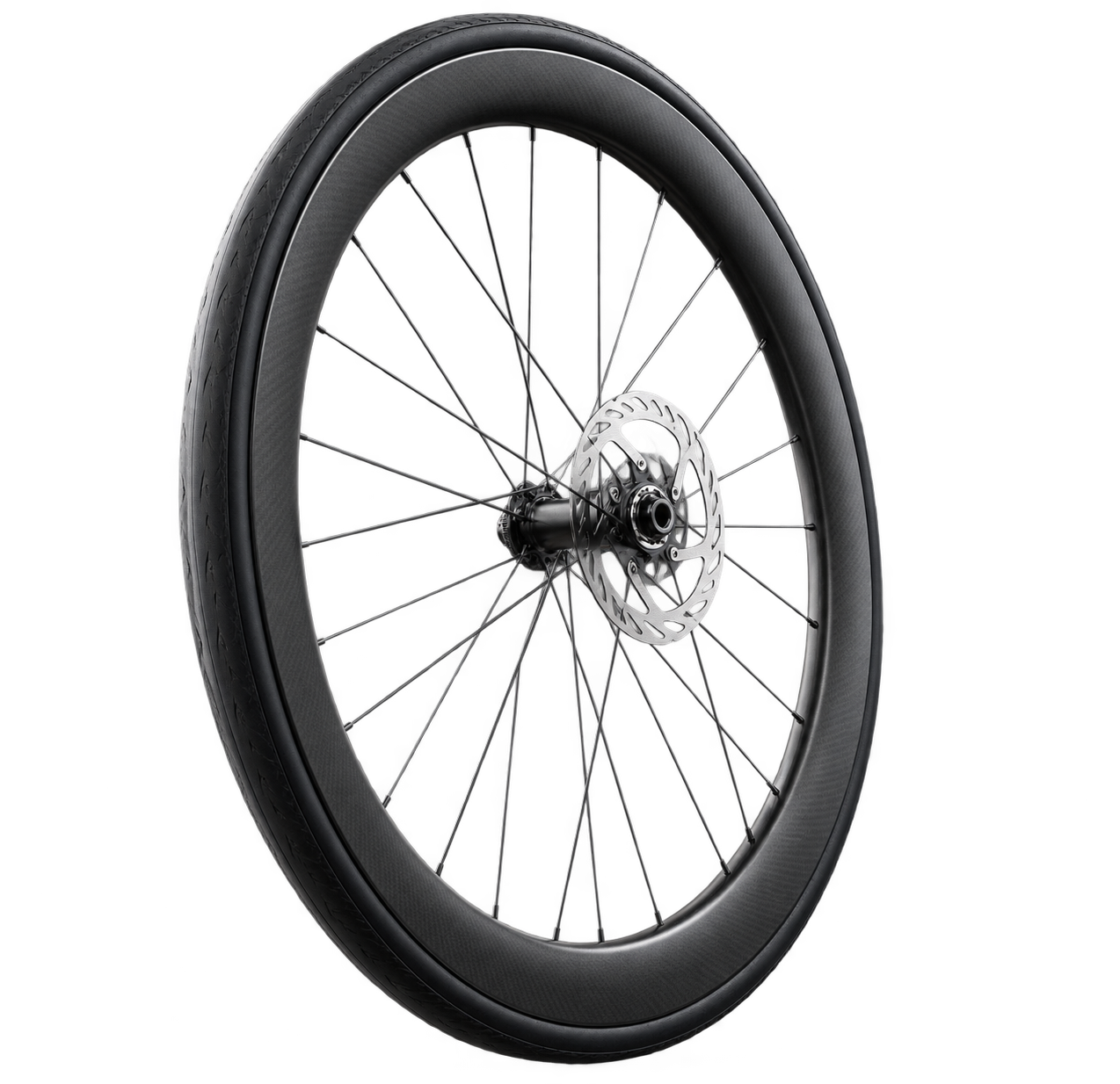 Modern road bicycle wheel with a carbon rim and disc brake